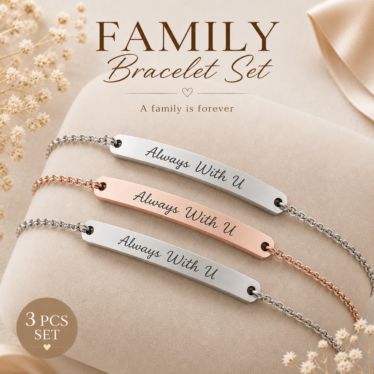 Personalized Family Bracelet Set – 3 PCS