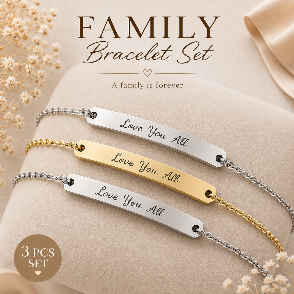 Personalized Family Bracelet Set – 3 PCS