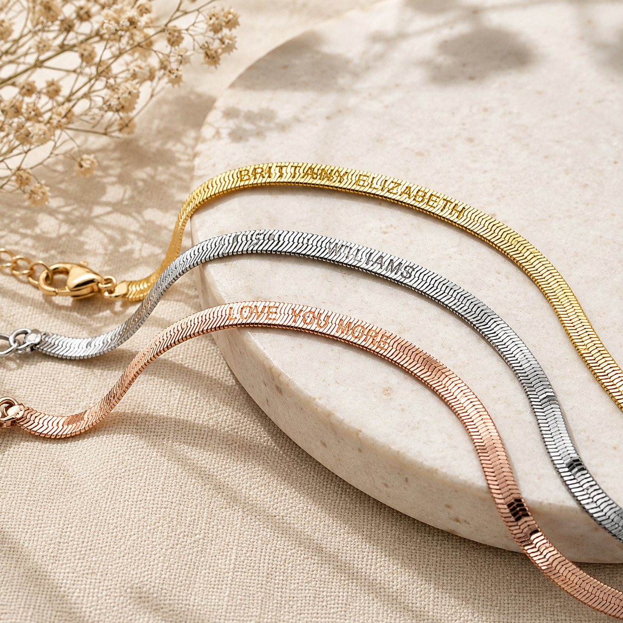 Personalized Engraved Herringbone Bracelet