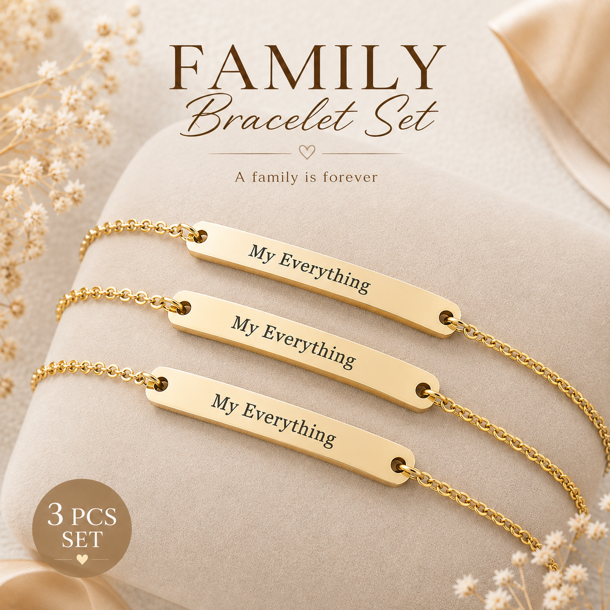 Personalized Family Bracelet Set – 3 PCS