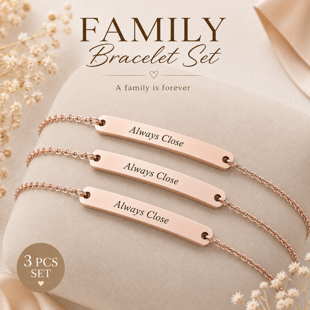 Personalized Family Bracelet Set – 3 PCS
