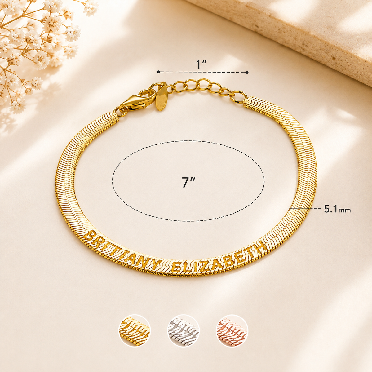 Personalized Engraved Herringbone Bracelet