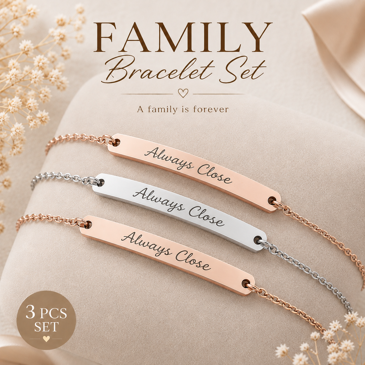 Personalized Family Bracelet Set – 3 PCS