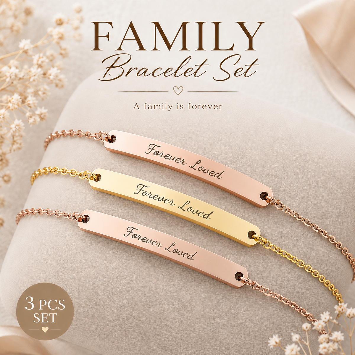 Personalized Family Bracelet Set – 3 PCS