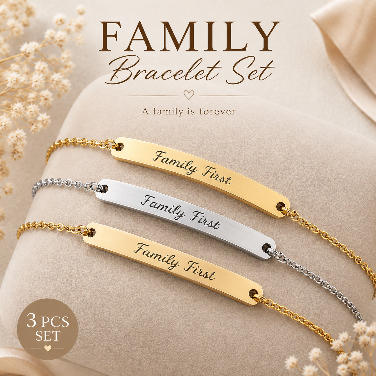 Personalized Family Bracelet Set – 3 PCS