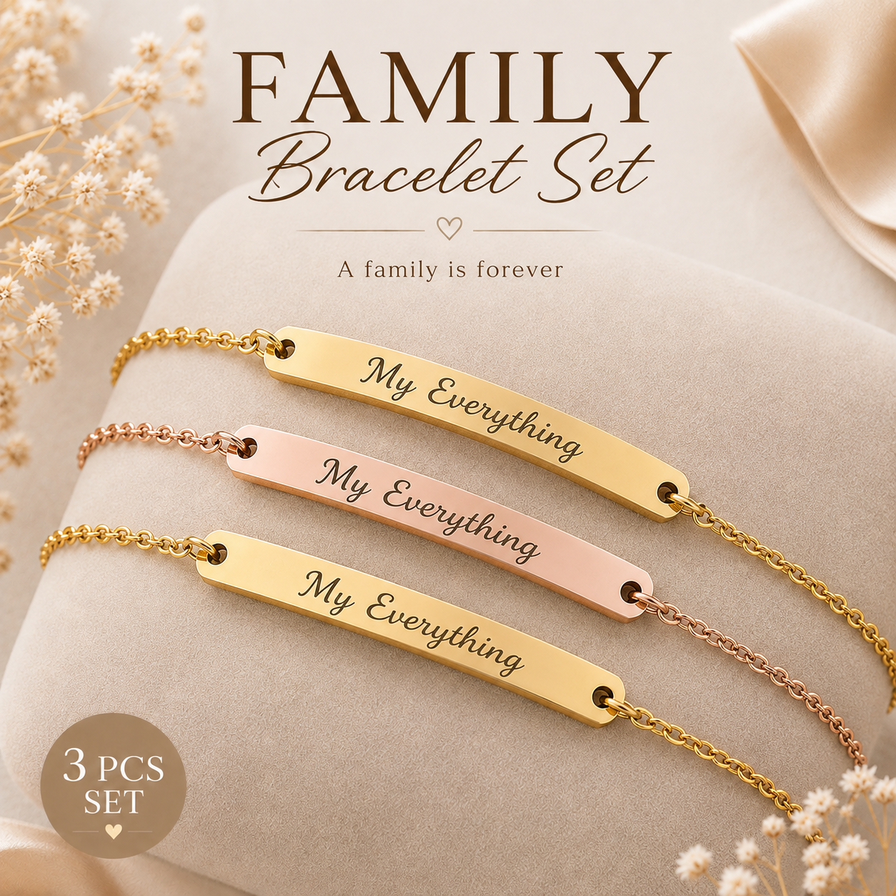 Personalized Family Bracelet Set – 3 PCS